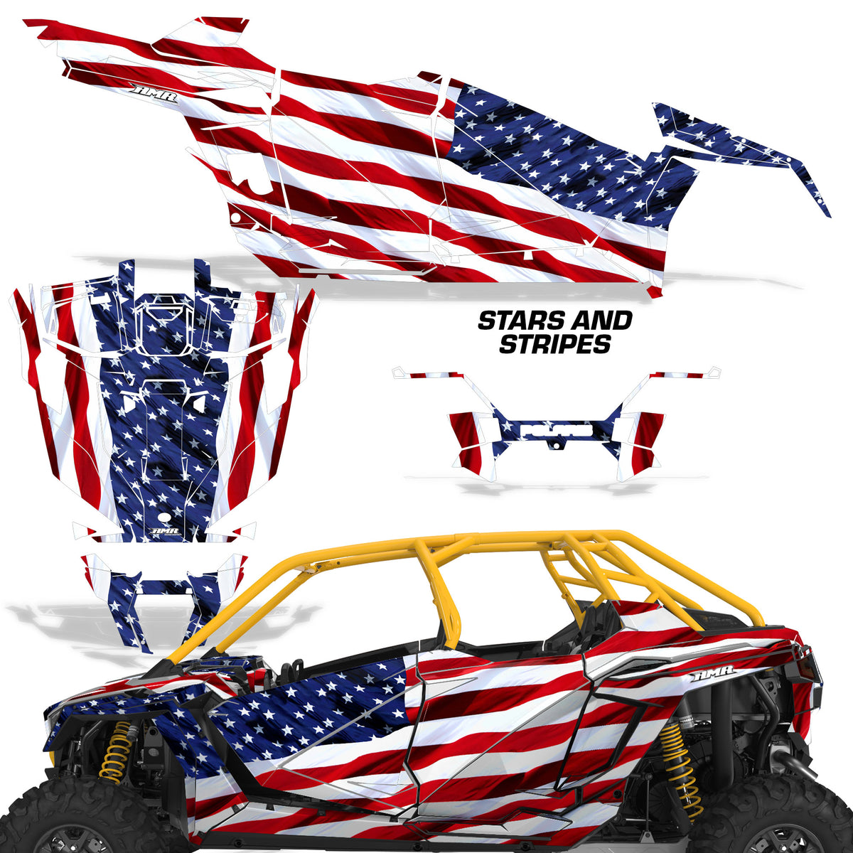 Polaris RZR Pro XP Graphic Kit 4-Door 2020-2024 Stars & Stripes (USA F ...